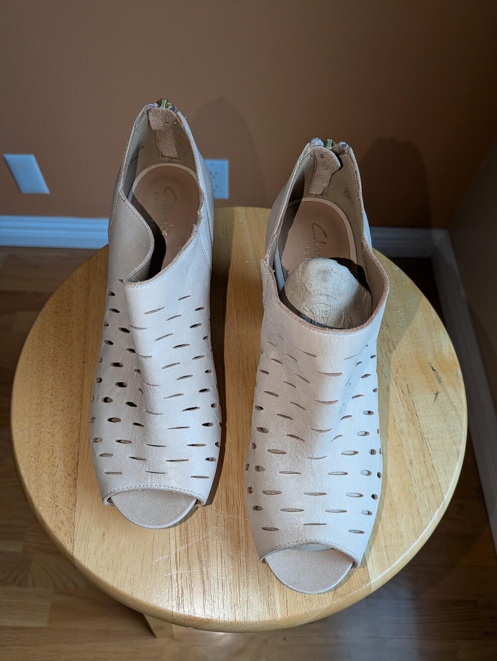 Clarks Artisan Women's Peep-Toe Perforated Ankle Booties - Beige Size 7M